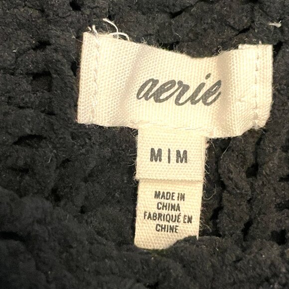 Aerie Cable Car Quarter Zip Sweater MEDIUM Oversized Black - Picture 6 of 9